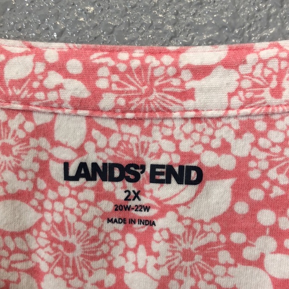 Lands Ends Blouse Women's 2x Pink white floral cotton spandex shirt Cottagecore - Picture 7 of 13